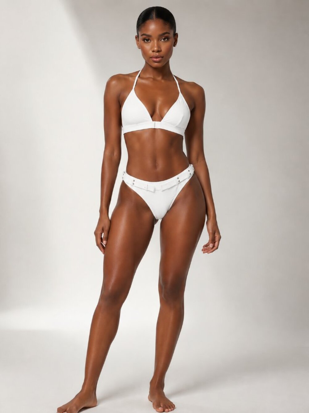La Blanca White Halter Bikini Set Chrome Hardware Size 8 NWT Designer Swim